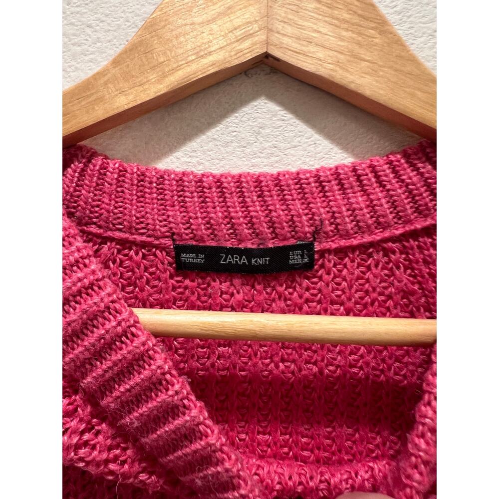 Zara Knit Hot Pink Chunky Sweater Pullover Cozy Raglan Sleeve Top Size L - Picture 4 of 5